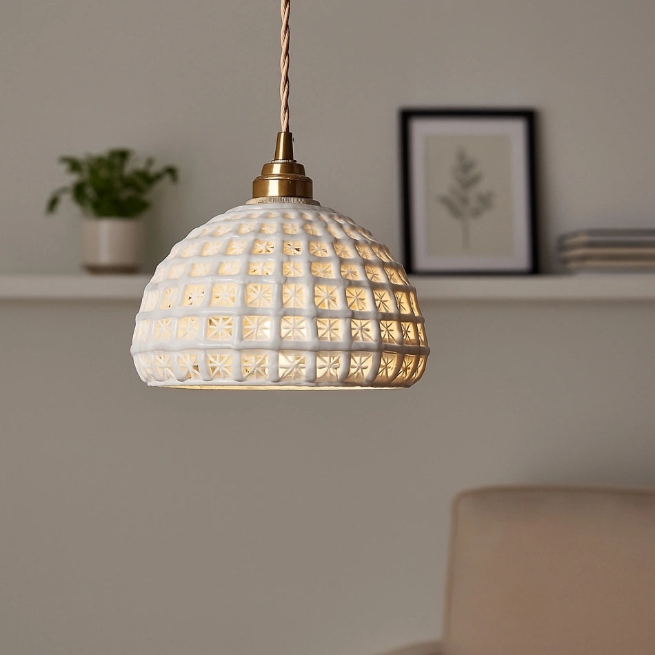 Solena Modern Ceramic Oval Cage Pendant Lamp | Flower Lamp | At Ease ...