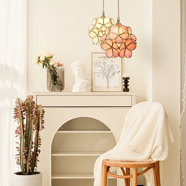 Lampada a sospensione in vetro con petali di fiori Mylene