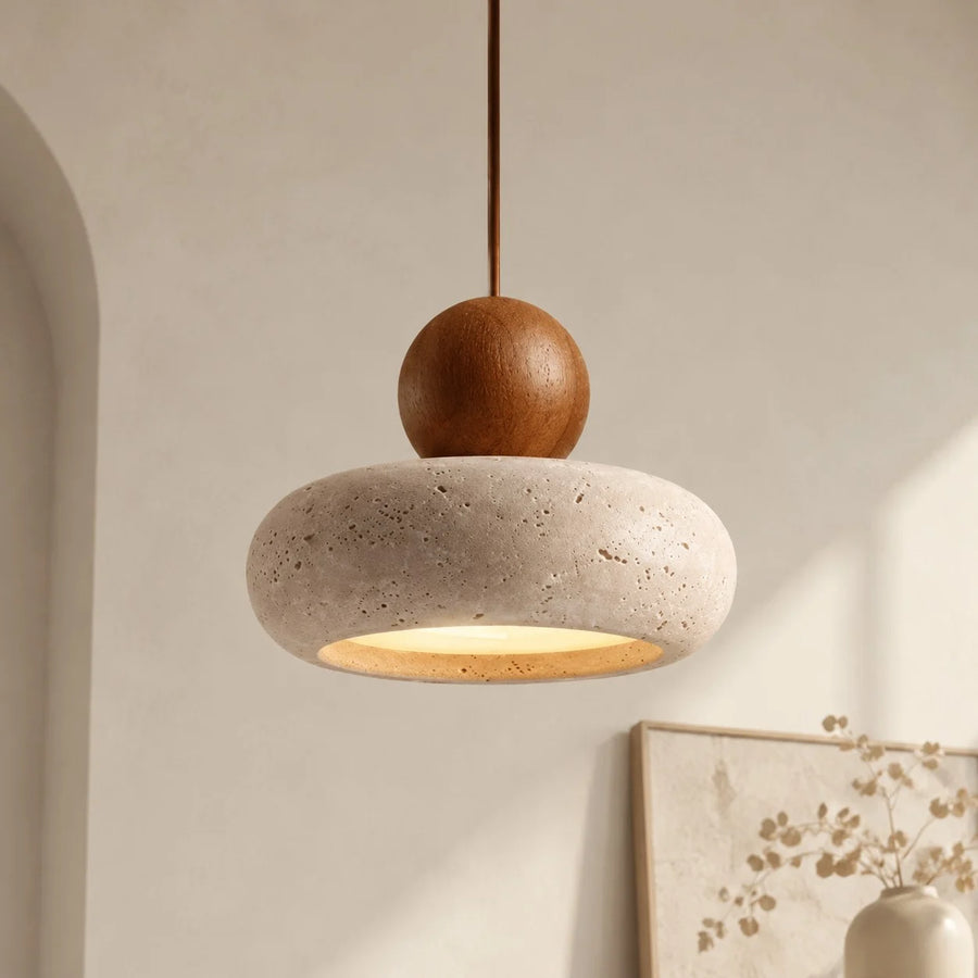 Lampada a sospensione in travertino pietra naturale Alvione Bauhaus