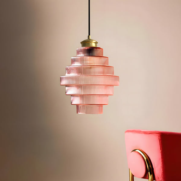 Clarity Antique Brass Striped Stained Glass Bottle Pendant Light