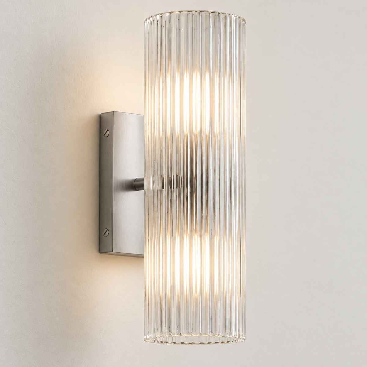 Close view of the ribbed glass shade