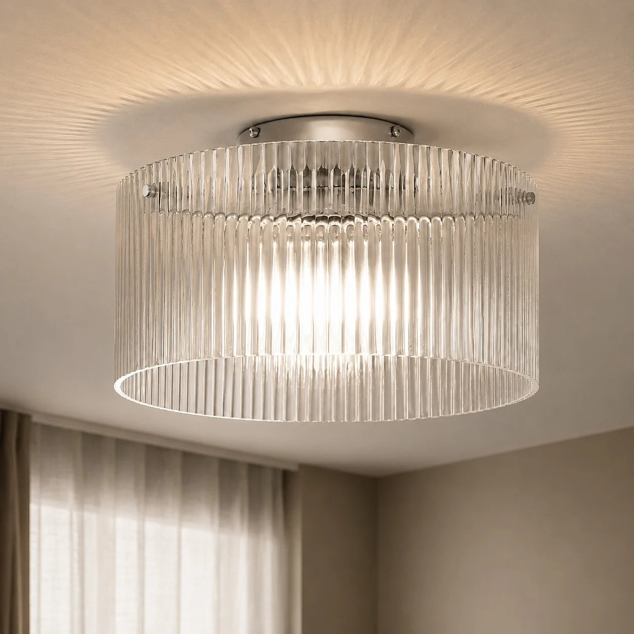 Calestha Vintage Ribbed Glass Ceiling Light | Round Lamp | at EASE – At ...