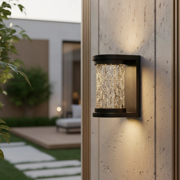 Drew Outdoor Ribbed Glass Cylindrical Wall Lamp