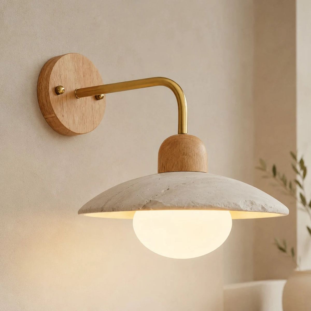 Lampe murale grotte en travertin disque moderne Jocelyn