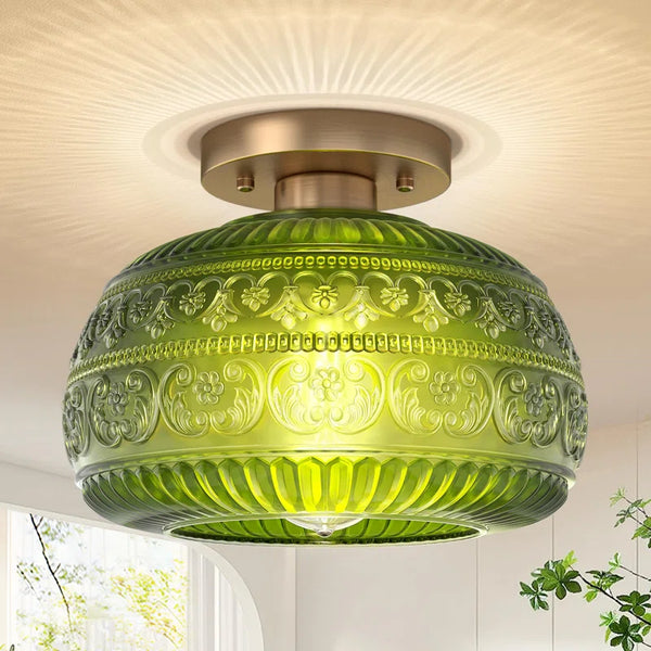 Luz de techo semi empotrada de vidrio con patrón grabado Flora