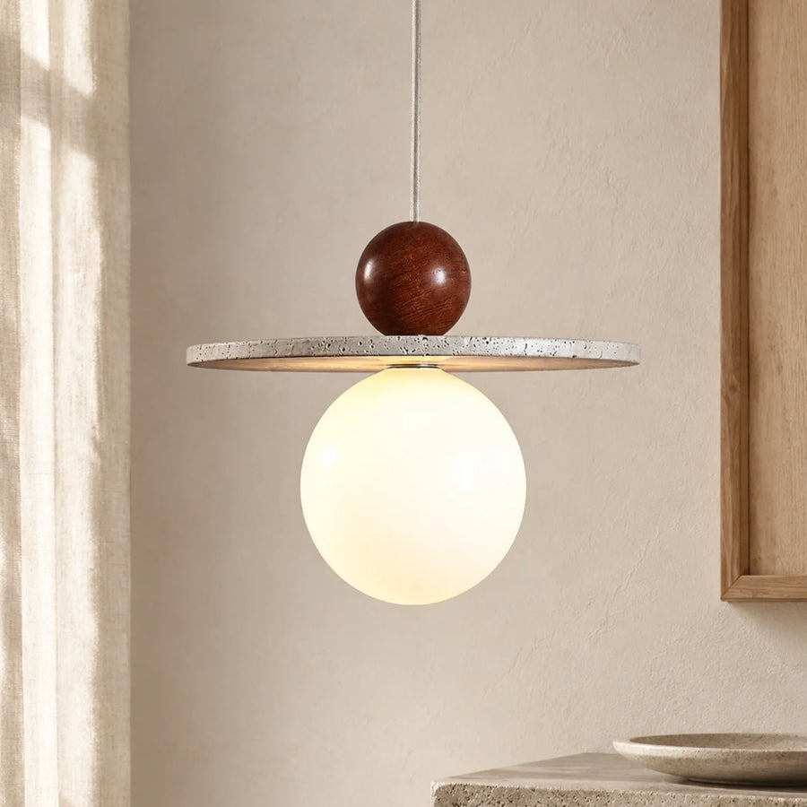Lysira Scandinavia Lampada a Sospensione a Disco Sferico in Travertino