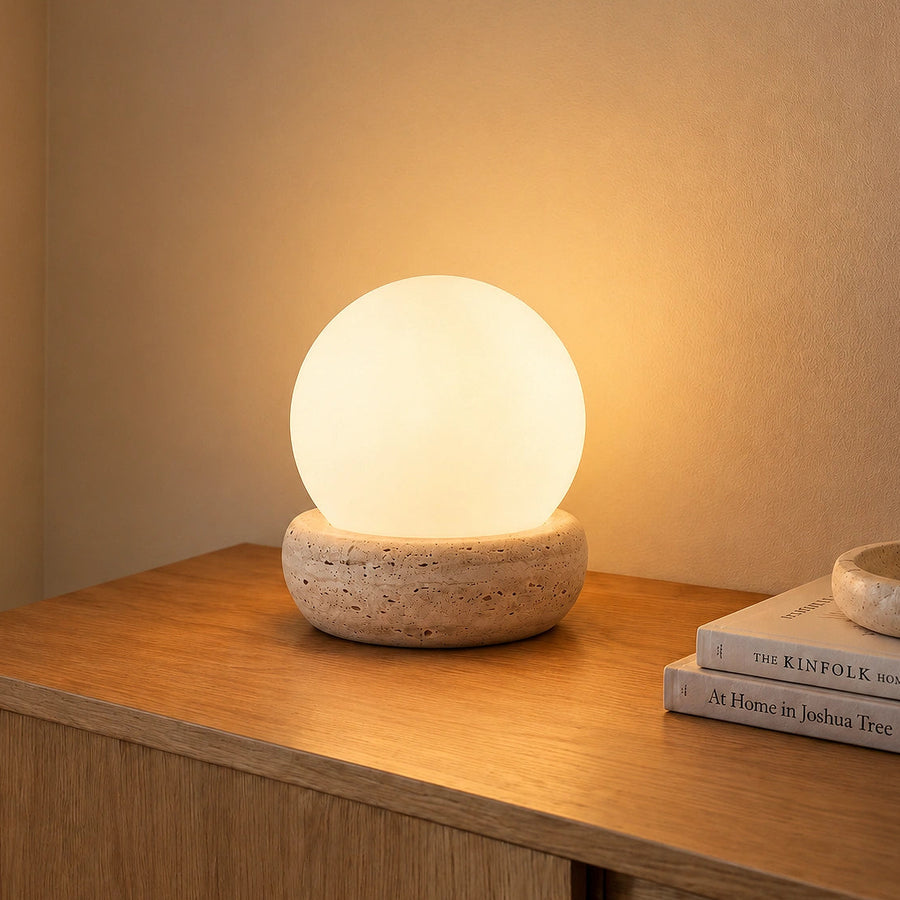 Mirelle Modern Travertine Globe Table Lamp