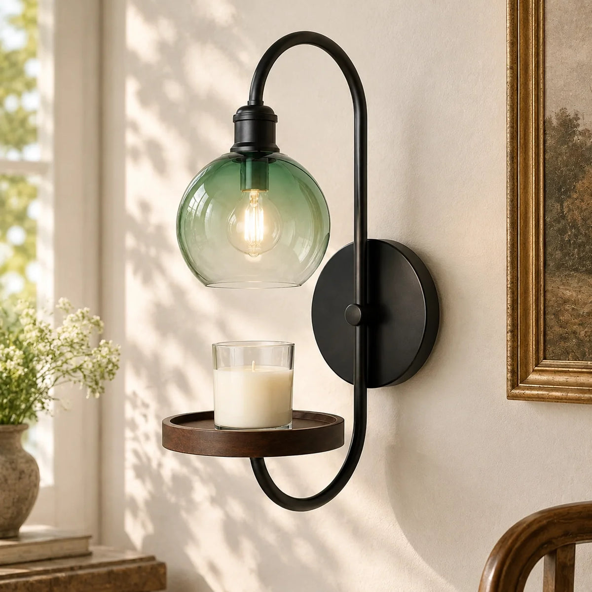 Cosette vintage glazen bolvormige kaarswandlamp