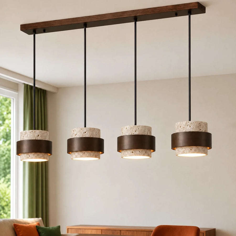Luminária Pendente Cilíndrica Orvina Wabi-Sabi em Travertino Natural - Ilha de Cozinha Japandi em Pedra