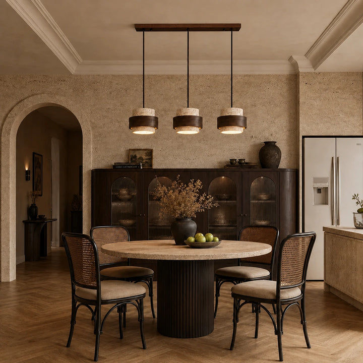 Wabi-Sabi Natural Travertine Cylinder Pendant Light - Japandi