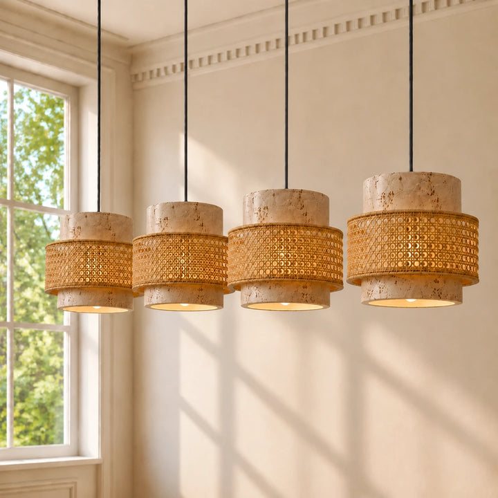 Wabi-Sabi Natural Travertine Cylinder Pendant Light - Japandi