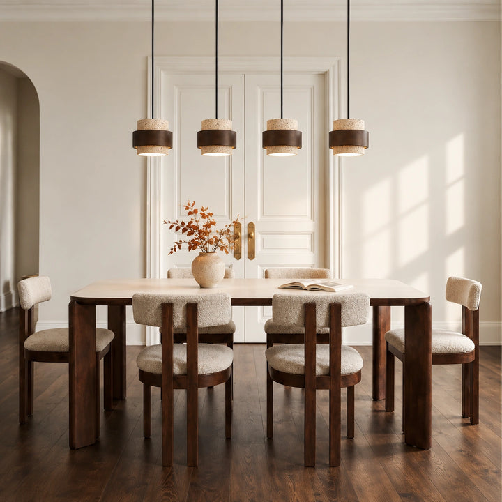 Wabi-Sabi Natural Travertine Cylinder Pendant Light - Japandi