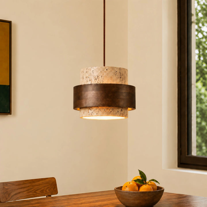 ブッシュサーペント　カレイドセルペンティ　イマカツ　ロデオライド　66mh-st Wabi-Sabi Natural Travertine Cylinder Pendant Light - Japandi