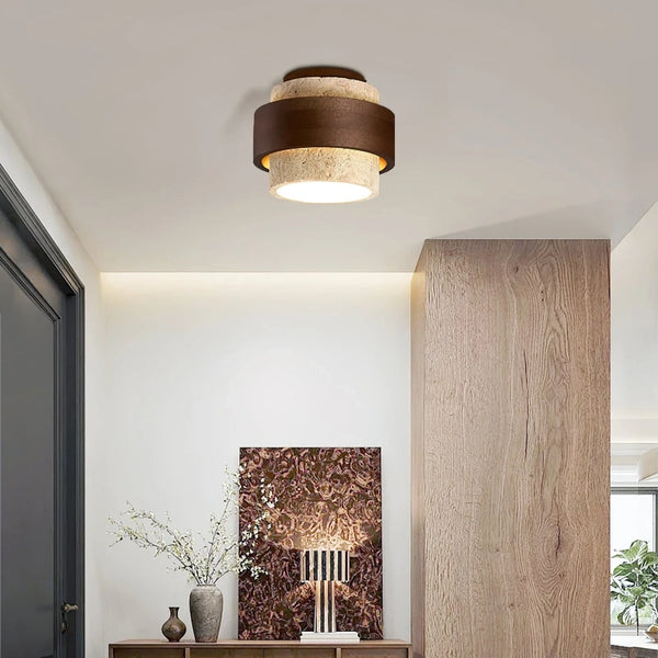 Owen Wabi-Sabi Travertine Cylindrical Ceiling Light