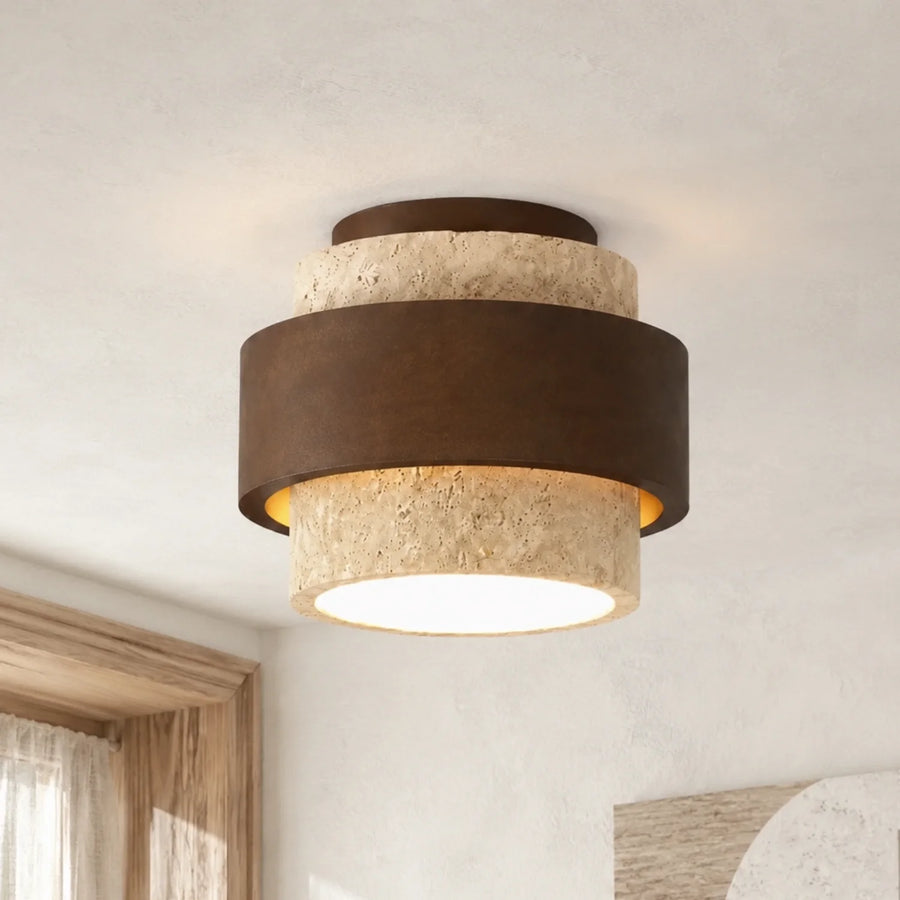 Owen Wabi-Sabi Lampada da Soffitto Cilindrica in Travertino