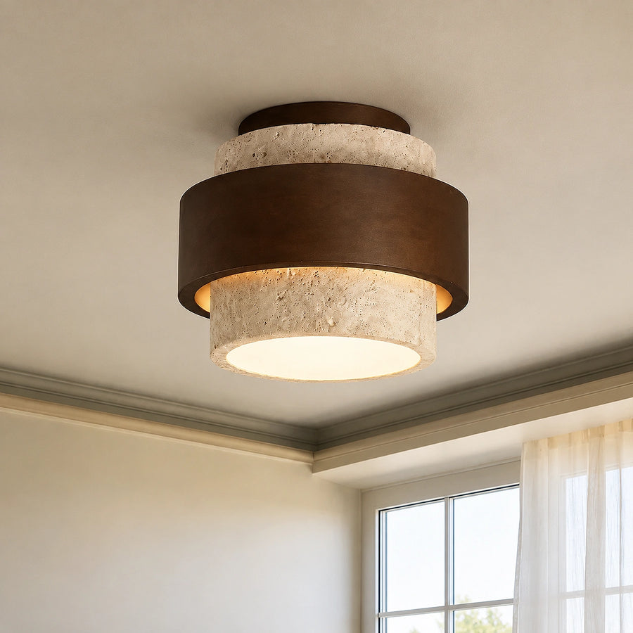 Owen Wabi-Sabi Travertine Cylindrical Ceiling Light