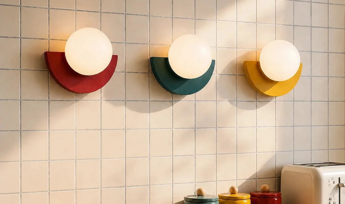 Colourful wall lamps in a kitchen