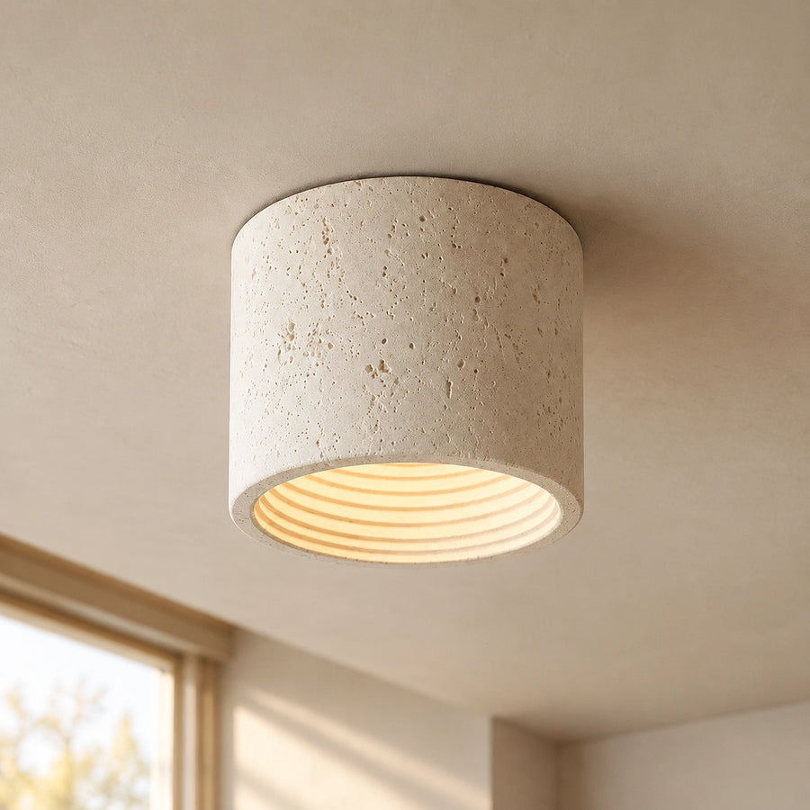 Vaelis Wabi-Sabi Cylindrical Travertine Ceiling Lamp