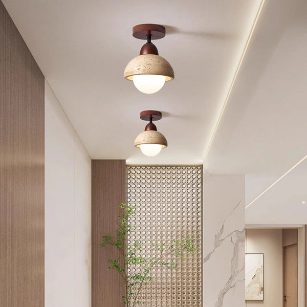 Lampada da soffitto Velian Japandi in travertino