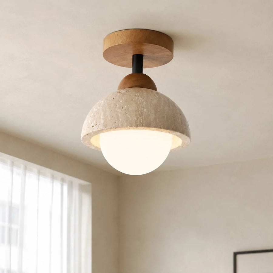 Lampada da soffitto Velian Japandi in travertino