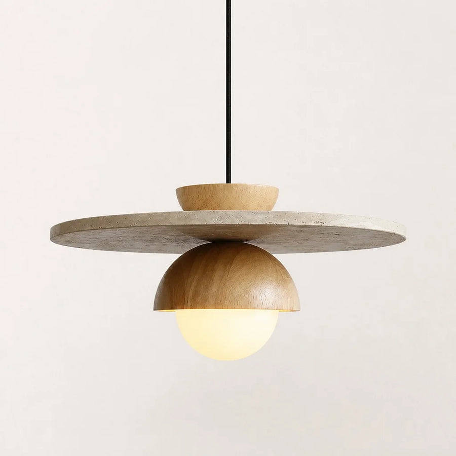 Lampada a sospensione multistrato Zyron Wabi-Sabi in travertino a globo