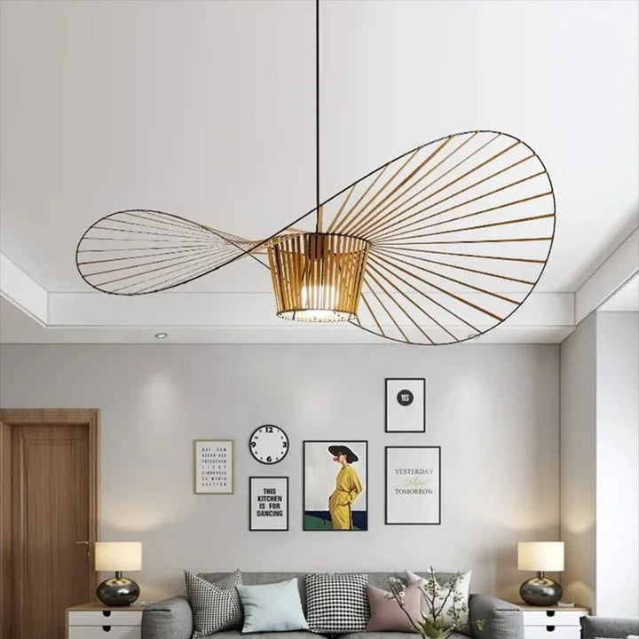 Lustre Vertigo Suspension Rétro 80cm Noir - Lampe LED E27 Design Chapeau Tissu Fibre Verre