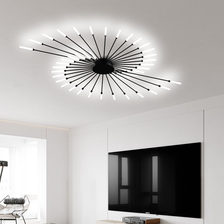 Spiral LED Ceiling Light Modern For Living Room Semi Flush Black